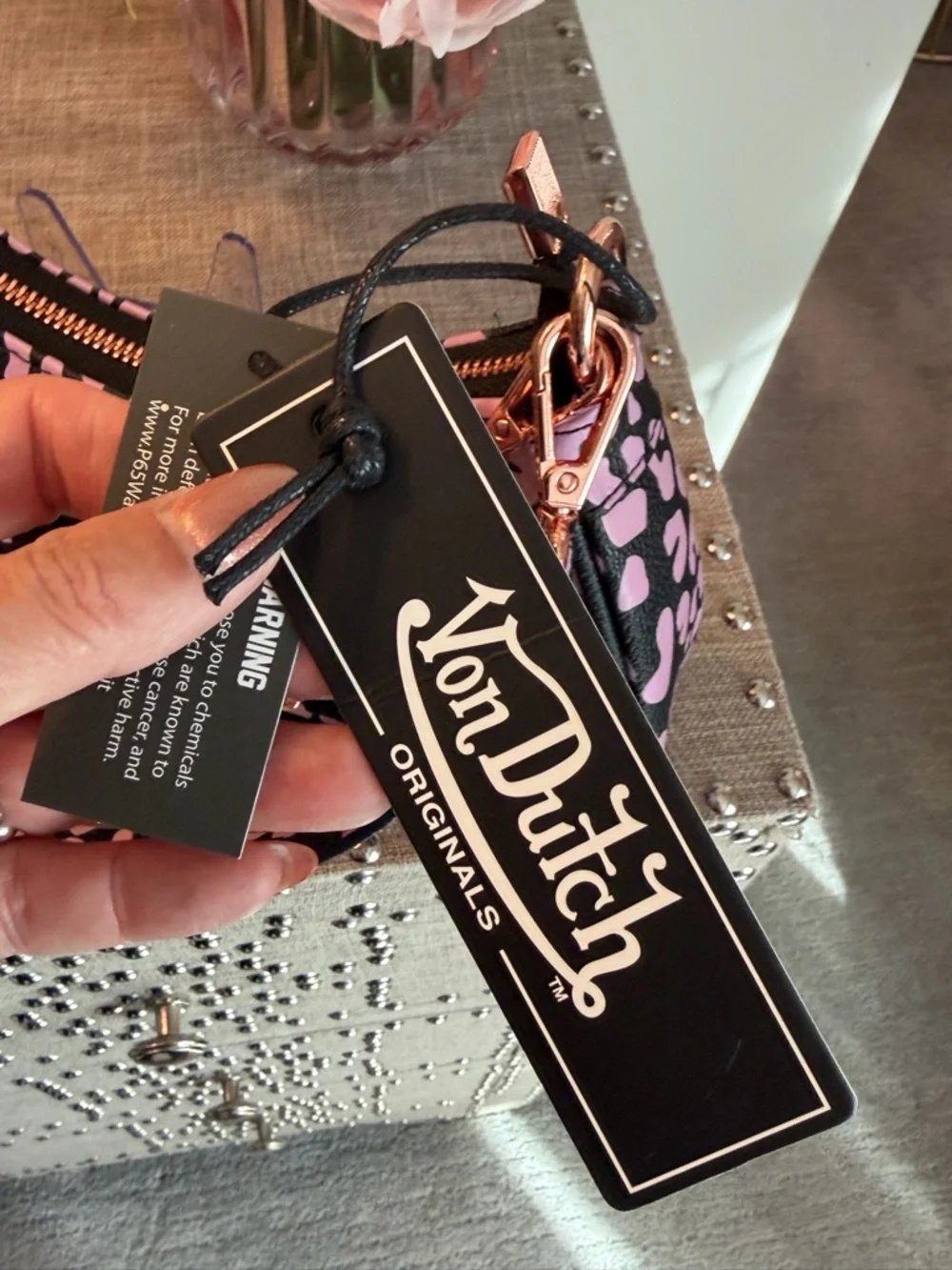 Von Dutch NWT Pink Leopard-Print Shoulder Bag with Rose Gold Chain - Picture 8 of 8